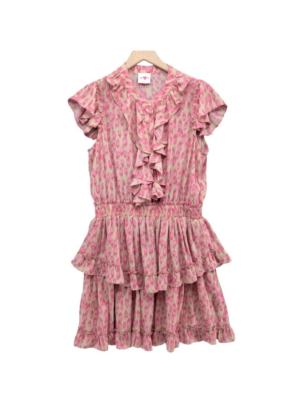 Buddy Love Astrid 3 Layered Mini Dress Pink Beige Animal Print Ruffle Size L